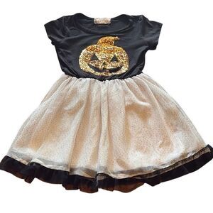 Btween Girls 6 Orange Black Pumpkin Glitter Dress Sequins Bling Halloween Fall